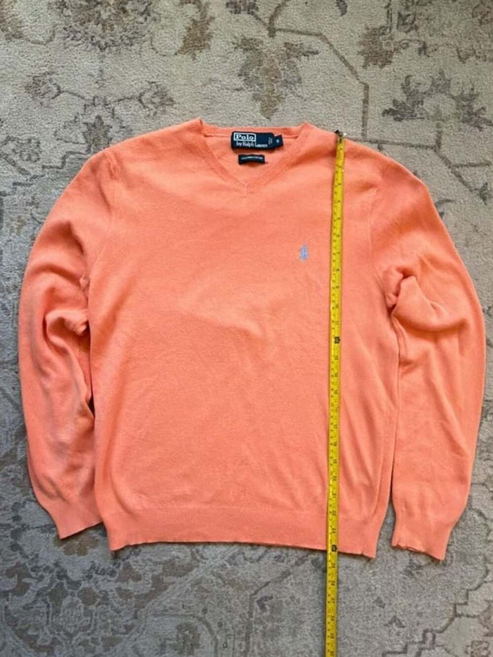 Polo Ralph Lauren V-Neck Sweater Size S Orange Pima Cotton Pullover